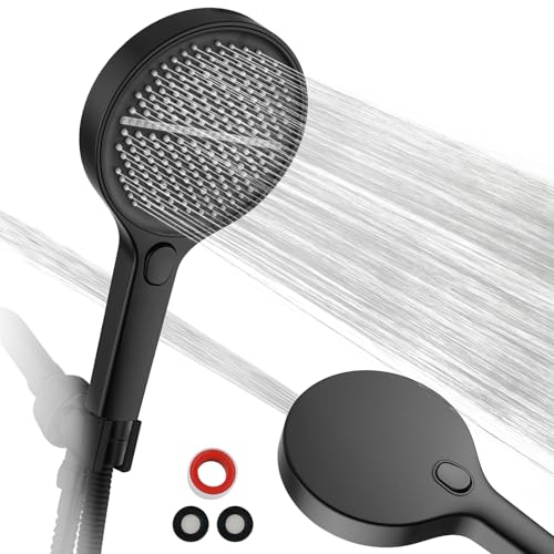 ACA International 4 Spray Modes Shower Head –150MM Large Panel Spa Handheld with High-Pressure Massage, Built-in Power Wash to Clean Tub, Luxury Shower Head for Bathroom, WELS Approved (Matt Black)