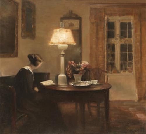 Carl Vilhelm Holsoe poster femme lisant deco murale salon tableau toile artistique 60x90cm