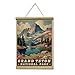 HUARCEY Grand Teton National Park Wall Art 12x16 Hanging Scroll, Vintage Wooden Frame Mountain Lake Landscape Canvas Painting Print, Retro Nature Travel Poster Rustic Cabin Bedroom Office Décor