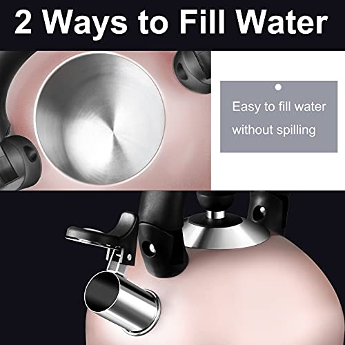 Whistling Tea Kettle Teapot - 3.4 Quart Stainless Steel Tea Kettle For Stove Tops With 5 Layers Bottom, Tea Kettle With Folding And Heat-Insulating Handle, Available To Multiple Stoves - Rose Gold #TOP4