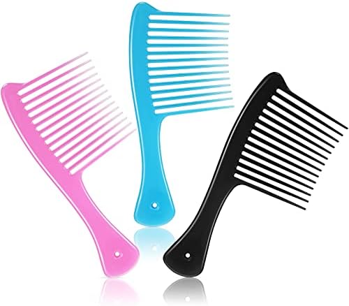 3 Pieces Large Wide Tooth Comb Jumbo Rake Comb for Curls Wet Big Detangler Shower Thickened Salon 4c Hair Pick for Women and Men Hair Styling, Long, Straight, Wig, Dry, Mixed Colors