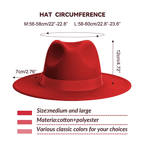 Wide Brim Fedora Hats for Women & Men Classic Dress Panama Hat Adjustable Felt Hat with Band - Thumbnail 2