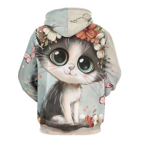 Sweat Chat Fleur et Papillon Une Idée Cadeau Originale en Taille S