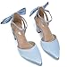 RIBONGZ Wedding Bridal Blue Shoes for Women Chunky Block Heel Pumps Closed Pointed Toe Heels with Elegant Bow Knot Comfort Evening Party Prom Office Shoes Size 7.5