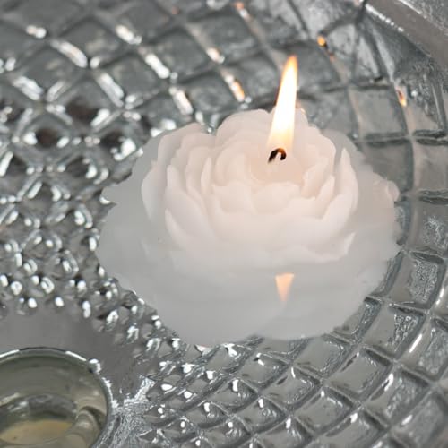 Efavormart 5 Pack White 3" Peony Flower Scented Candles, Decorative Floating Wax Candles with Individual Gift Boxes and Ribbons for Wedding Favors