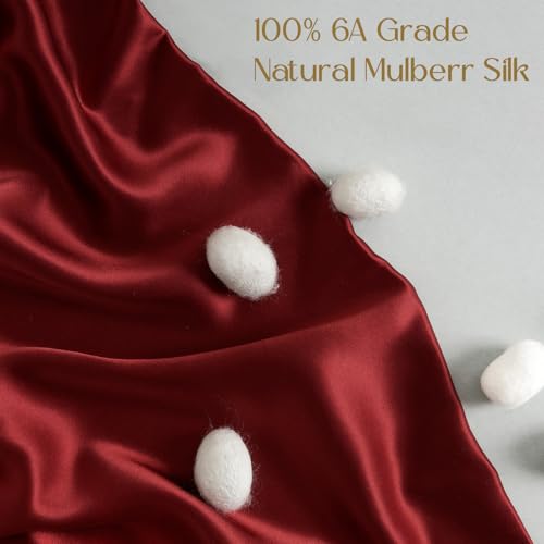ZIMASILK 100% Pure Mulberry Silk Pillowcase for Hair and Skin Health,Soft and Smooth,Both Sides Premium Grade 6A Silk,600 Thread Count,with Hidden Zipper,1pc (King 20''x36'',Burgundy)