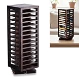 Ripeng Cassette Tape Holder, 28 Capacity 360° Rotating Double Sided Storage Rack, Rustic Brown Metal & Wood...