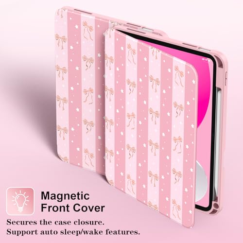 Supveco Case for iPad (A16) 11th Generation 11 inch (2025),iPad 10th Generation 10.9 inch (2022) with Pencil Holder,Premium Folio Stand Case with Soft TPU Back Cover,Auto Wake/Sleep-Pink Bow by Supveco - Image 3