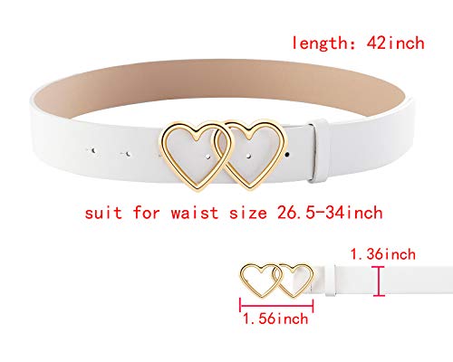 Ayliss Women Leather Waist Belt Fashion Casual Jeans Belt With Double Heart Shape Buckle Dress Pants (White) #TOP1