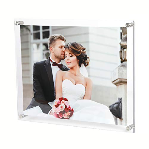 Magicool 8.5x11 Clear Acrylic Wall Mount Floating Double Panels Frameless Picture Frame for Picture...
