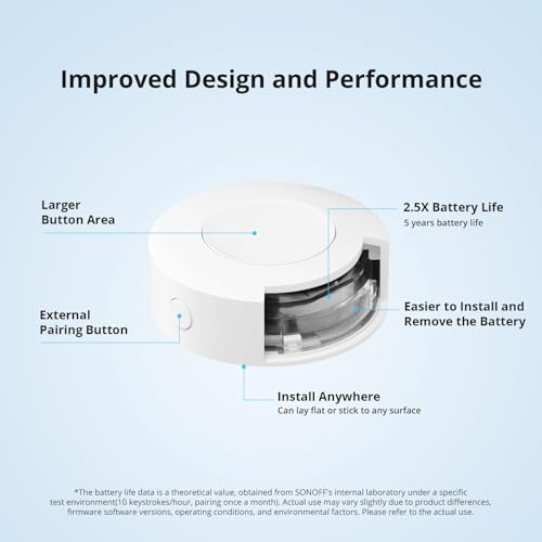 Image of SONOFF Zigbee Switch, SNZB-01P Wireless Push Button, Supports to Create Smart Scenes, Trigger the Connected Devices on eWelink APP with Three Control Options, SONOFF ZigBee Bridge Required, 2Pack