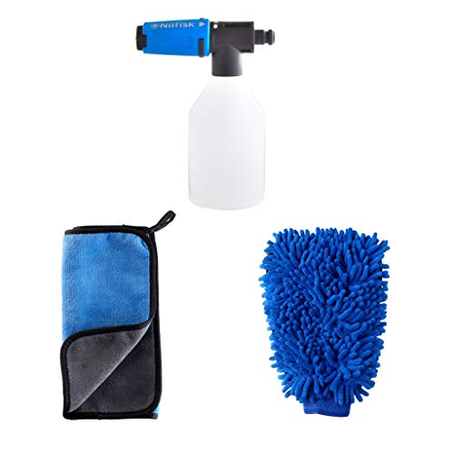 Nilfisk Kit de Lavado de Coches - Guantes de Lavado + Toalla de Microfibra + Pulverizador de Espuma Super Foam - Accesorios para Hidrolimpiadoras