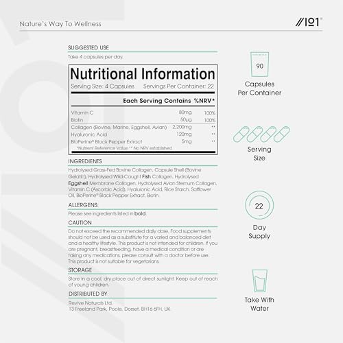 Multi Collagen 2400mg – Types I, II, III, V & X – 90 Capsules – Wild Caught Marine, Grass Fed Bovine, Eggshell & Free-Range Chicken Collagen Powder, with Hyaluronic Acid & Vitamin C – by Alpha01 - Image 2