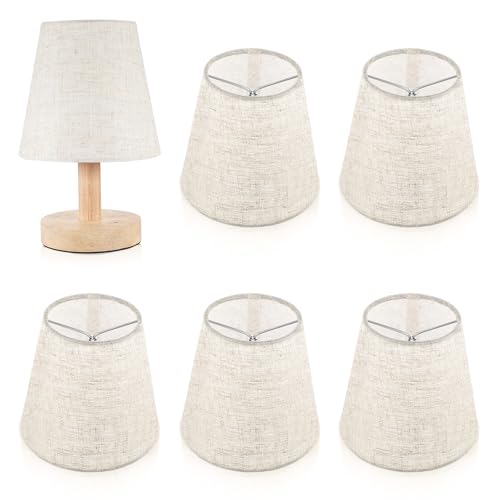 6PCS Chandelier Lamp Shades, 5.5 X 5.1 Inch Clip on Lamp Shade Clip on Bulb, Chandelier Lamps Shade, Linen Lamps Shades for Chandeliers Wall Ceiling Table and Floor Linen