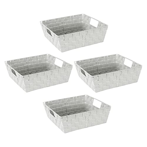 Simplify Large Shelf Woven Strap Tote | Decorative Storage Basket | Built in Handles | Organization | Closet | Bedroom | Bathroom | Nursery | Accessories | Toys | Gifts | 4 Pack | Heather Grey