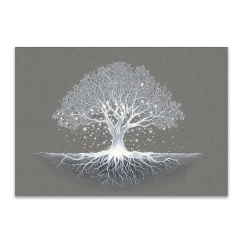ZAMAEIU albero della vita da parete, Albero Luminoso, Quadro moderno su tela,per Soggiorno, Capezzale Testiera Camera da Letto, Cucina, Ufficio(bianco)-50x70cm Non incorniciato