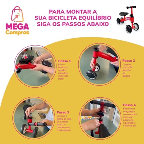 BICICLETA DE EQUILÍBRIO INFANTIL CARRINHO 4 RODAS PASSEIO MEGA COMPRAS (Rosa)