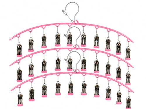 Image of Vastra Leggings Organizer for Closet, Metal Pants Hanger with 10 Rubber Coated Clips, Space Saving Wardrobe Organizer for Leggings, Jeans, Scarves, Dupattas, Towels & Baby Clothes (3, Pink)