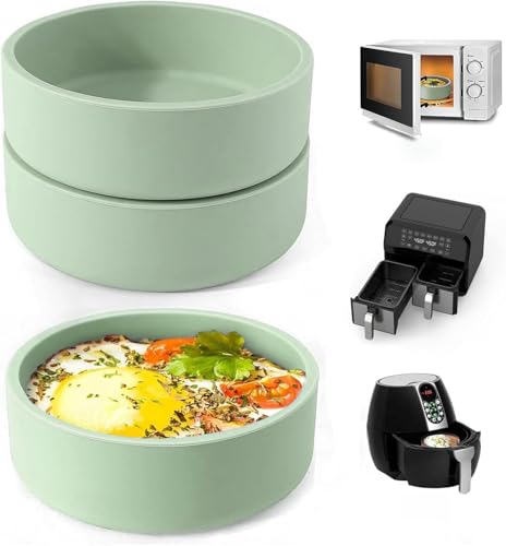 3Pcs ZHYEEDAA Air Fryer Egg Mold,Silicone Egg Molds, Individual Egg Bite Maker Reusable Egg Molds, Microwave Egg Cooker, BPA Free, Dishwasher Safe (Round- avocado green)