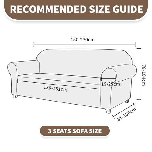 Ystyle Stretch Sofabezug 3 Sitzer, Sofa Überzug Mit Armlehnen, Heller Kaffee – Ansicht 3