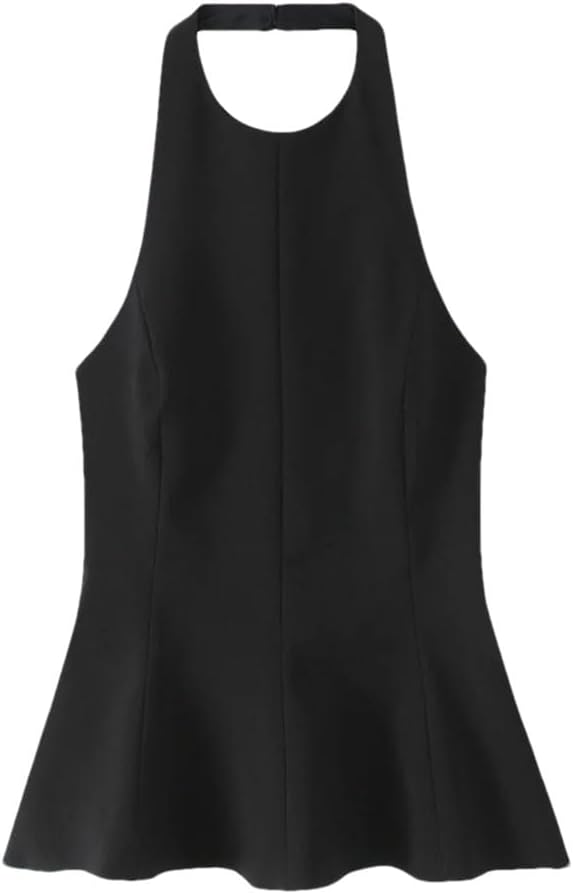 Women's Sleeveless Halters Simple Slim Top Solid Elegant Backless Vintage Party Tops
