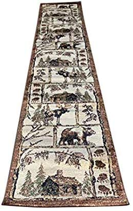 Cabin Style Runner Area Rug Bear Elk Deer Brown Black Beige Green Country Lodge Design 362 ( 2 Feet 