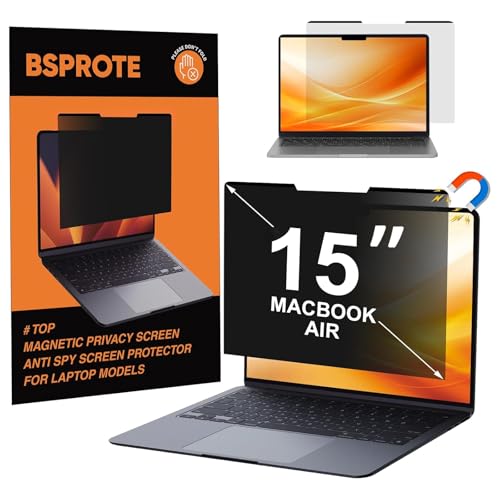 Image of Magnetic Privacy Screen for MacBook Air 15 Inch (2023-2026, M2, M3, M4, M5) | Removable Reduce Eye Strain Laptop Privacy Screen Shield and Anti Scratch Protector for Mac 15.3in