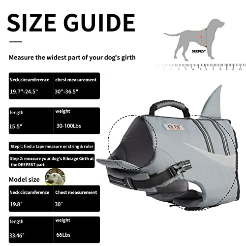 Dog Life Jacket - Pet Safety Vest With Reflective Stripes For Swimming And Boating, Shark Float Coat And Preserver For Small,Medium,And Large Dogs,Water Floatation Vest With Rescue Handle #TOP1