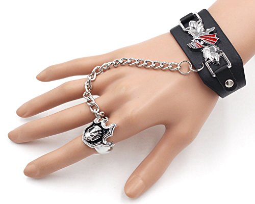 Qiroseonly Jewelry Unique Punk Anime Series Wrist Belt Buckle Style Black Pu Leather Cuff Bangle Bracelet Alloy Unisex Bracelet With Ring Cosplay Wristband And Rings (Black5) #TOP1