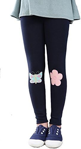Beloved Lucia Girls Spring and Autumn Floral Embroidery Cotton Leggings Navy