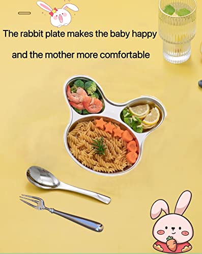 Senvasfa Stainless Steel Children Dinner Plate Divided Meal Tray Sections Dinner Dish For Babies, Toddlers And Kids Eating Tray Easter Bunny Rabbit Shape Bpa-Free Safe Fun Non-Toxic  thumb #1