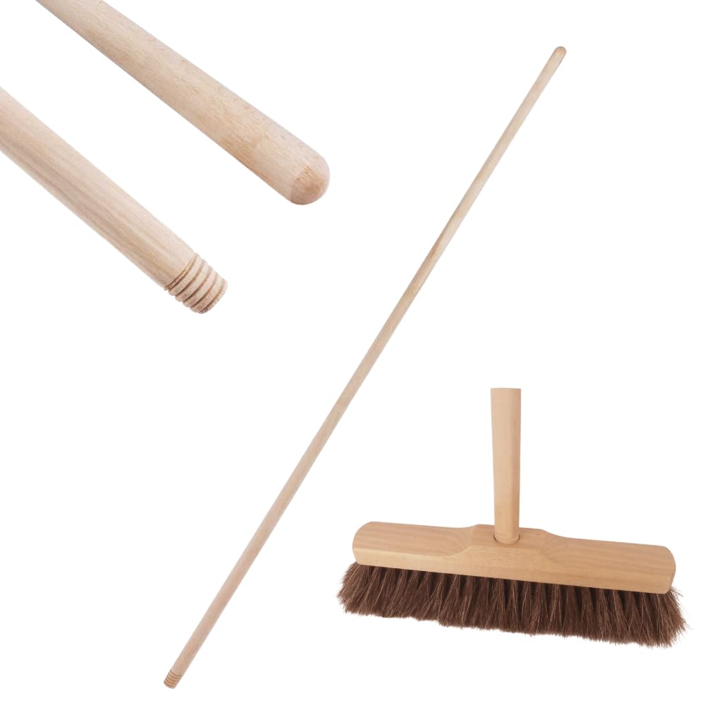 Kehrset mit Besen 120 cm Stiel Handfeger Natur Rosshaar Bodenkehrer Set Haushalt