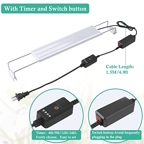 HITOP Full Spectrum LED Aquarium Light – 12” 16” 24” 32” Classic Fish Tank Light with RGB LEDs, with Timer and Stable Extendable Brackets (12-20in) - Thumbnail 3