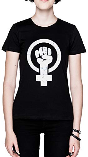 Feminista Elevado Puño Negro Mujer Camiseta Tamaño L Black Women's tee Size L