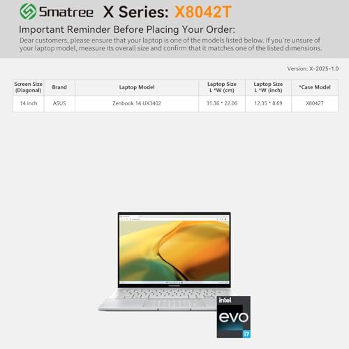 Image of Smatree Hard EVA Protective Sleeve Compatible for 14 inch ASUS Vivobook 14 X1407, Vivobook 14 M1407 /X1407QA Copilot+PC, Vivobook S14 S3407QA Copilot+PC, Zenbook 14 UX3402 Case, Green (X8042TG)