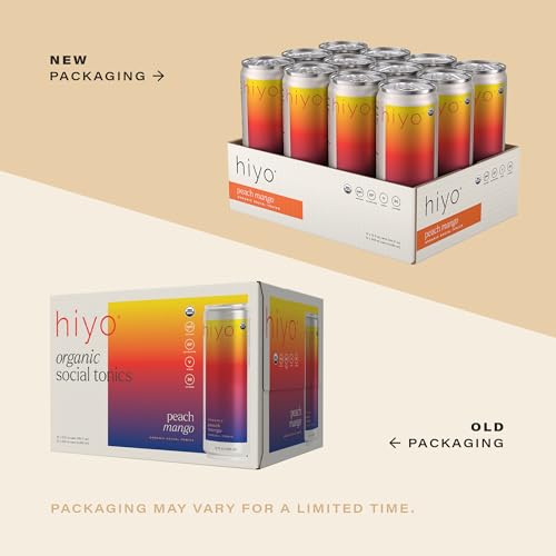 Image of Hiyo Organic Social Tonic - Peach Mango, 12 Pack - N.A. Functional Seltzer, Sparkling Water Crafted with Organic Adaptogens, Nootropics & Botanicals