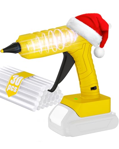 Powtree Pistolet à colle chaude sans fil pour batterie Dewalt 20 V, chauffage rapide, pistolet à colle pour bricolage, artisanat et réparations rapides (avec 30 bâtons de colle de 11 mm, sans batterie