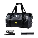 DAIDAIZAI バイク シートバッグ ツーリングバッグ 40L 大容量 バイクツーリングバッグ 軽量 丈夫 完全防水 ショルダーストラップ付き シート固定ベルト付属 反射テープ付き エアバルブ搭載 ワンタッチ装着 キャンプツーリング アウトドア 夜間走行 (黒, 40L)
