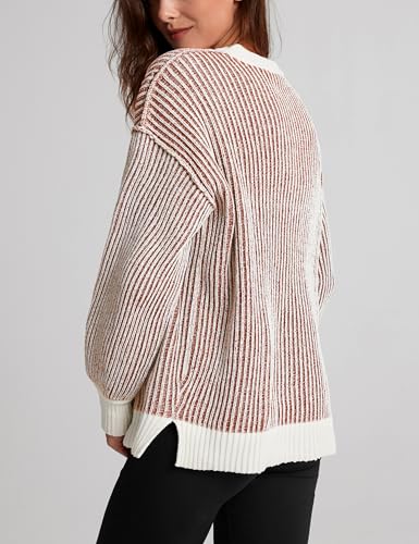 Image of Beyond Chenille Sweater for Women 2026 Winter Crew Neck Pullover Sweater Color Block Knit Tops
