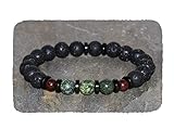  Pulsera de Piedra Volcánica y Serpentina Rusa de 8 mm con Pulsera de Lava y Serpentina Verde Natural con Sándalo Rojo de 6 mm y Coco Joyería Pulsera Unisex Conexión con la Tierra