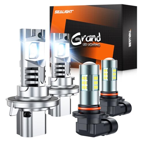 SEALIGHT F1 H13 H10 Light Bulbs Combo, 60000LM 6500K Ultra-Brigh 1:1 Design 9008 H13 Bulbs and 9145 H10 LED Fog Light Bulbs for F150 2004-2014, Quick Install, Plug and Play, Pack of 4 by SEALIGHT - Used condition - US$21.64