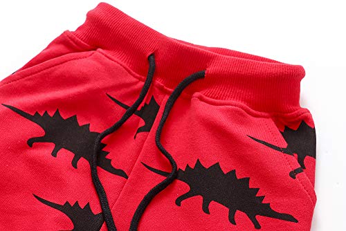 Boys Active Elastic Waist Cotton Sport Jogger Sweatpants with Dinosaur Printed 1-7T3