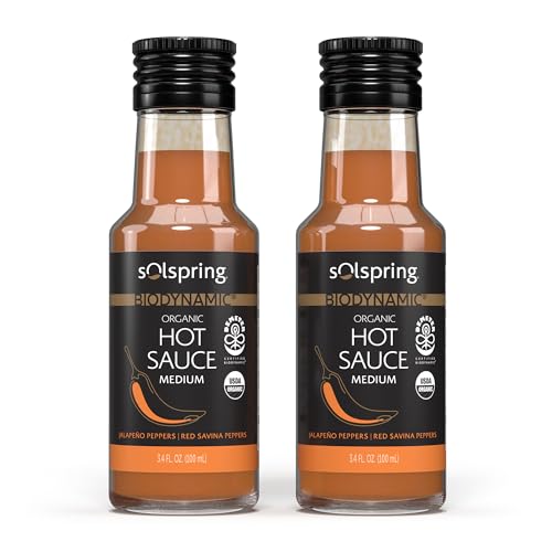Solspring Biodynamic Organic Hot Sauce, Medium, 3.4 Fl. Oz. (100 mL), Jalapeno & Red Savina Peppers, Non-GMO, Gluten Free, Soy Free, Certified USDA Organic, Demeter Certified