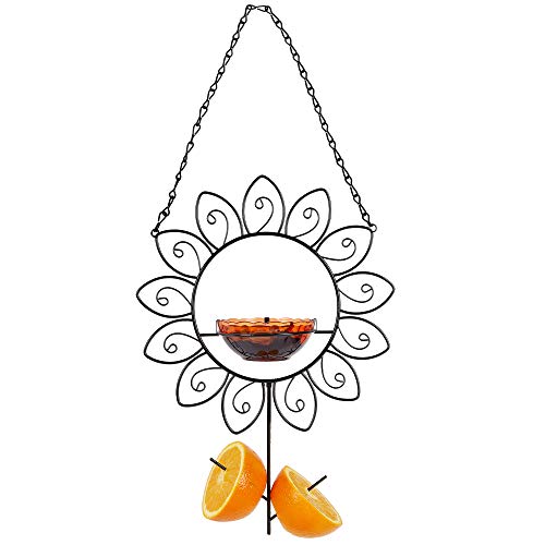 Forup Oriole Bird Feeder For Outdoors Jelly And Oranges, Orange Fruit Oriole Jelly Bird Feeder, Outdoor Garden Metal Hanging Drinking Grape Jelly Container Hummingbird Feeder, Flower Shape #TOP5