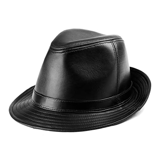 MJFVN Black Fedora Hat Men Genuine Leather Jazz Cap Autumn Winter British Casual Wide Brim(Nero,XXL(59-60cm))