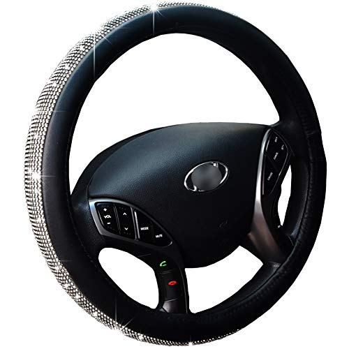 Steering Wheel Cover Bling Bling Rhinestones Crystals Car Handcraft Steering Wheel Covers Leather For Girls Black #TOP3