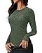 MANGOPOP Women's Long Sleeve Bodysuit Crew Neck Sweater Slim Fitted Body Suit Thermal Fleece Ribbed Knit Fall Tops 2025（Army Green，Medium）