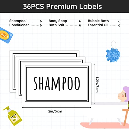 Image of Segbeauty 36PCS Bathroom Labels - White, Self-adhesive Waterproof Labels for Bottles, Removable Soap Dispenser Stickers for Organizing Shampoo, Conditioner, Body Soap, Bath Salt, Home, Travel