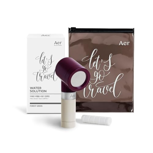 Aer Travel Mini Shower Head Set with Filter | Compact Portable Shower | Includes Filters and Waterproof Pouch | Burgundy