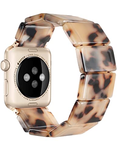 Heesch Compitable With Apple Watch Band 40Mm 38Mm For Women Blonde Tortoise Stretchy Resin Watch Strap For Apple Watch 7,Se,3 Wristband Link Bracelet #TOP5